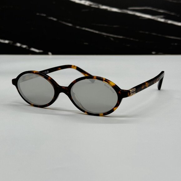 NEW MIU MIU MU04ZS OVAL HAVANA SILVER WOMEN SUNGLASSES MU04ZSF VAU07F - Picture 5 of 13